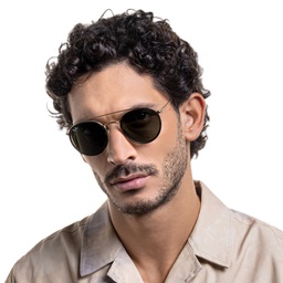 Ray-Ban Round Double Bridge Sunglasses in Gold – Model Photo 6