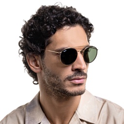 Ray-Ban Round Double Bridge Sunglasses in Gold – Model Photo 7