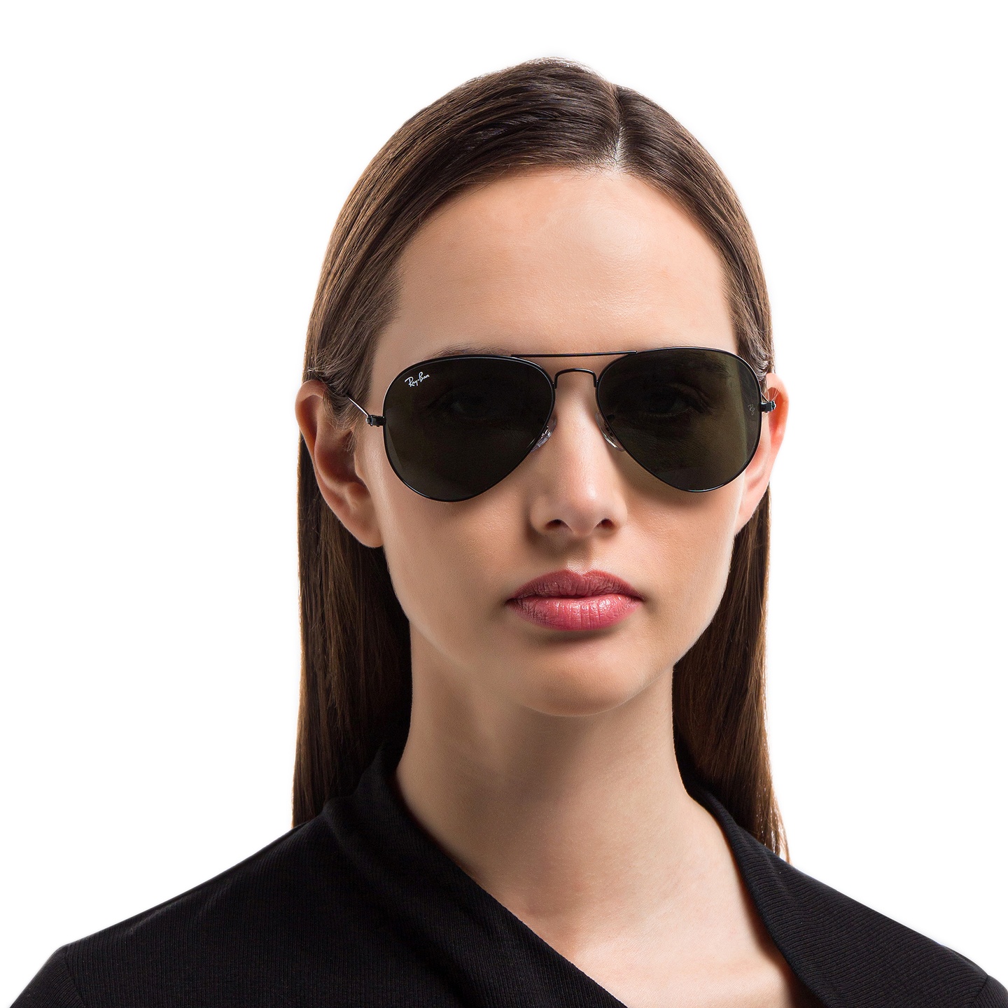 Ray-Ban Round Double Bridge Sunglasses in Black – Model Photo 1