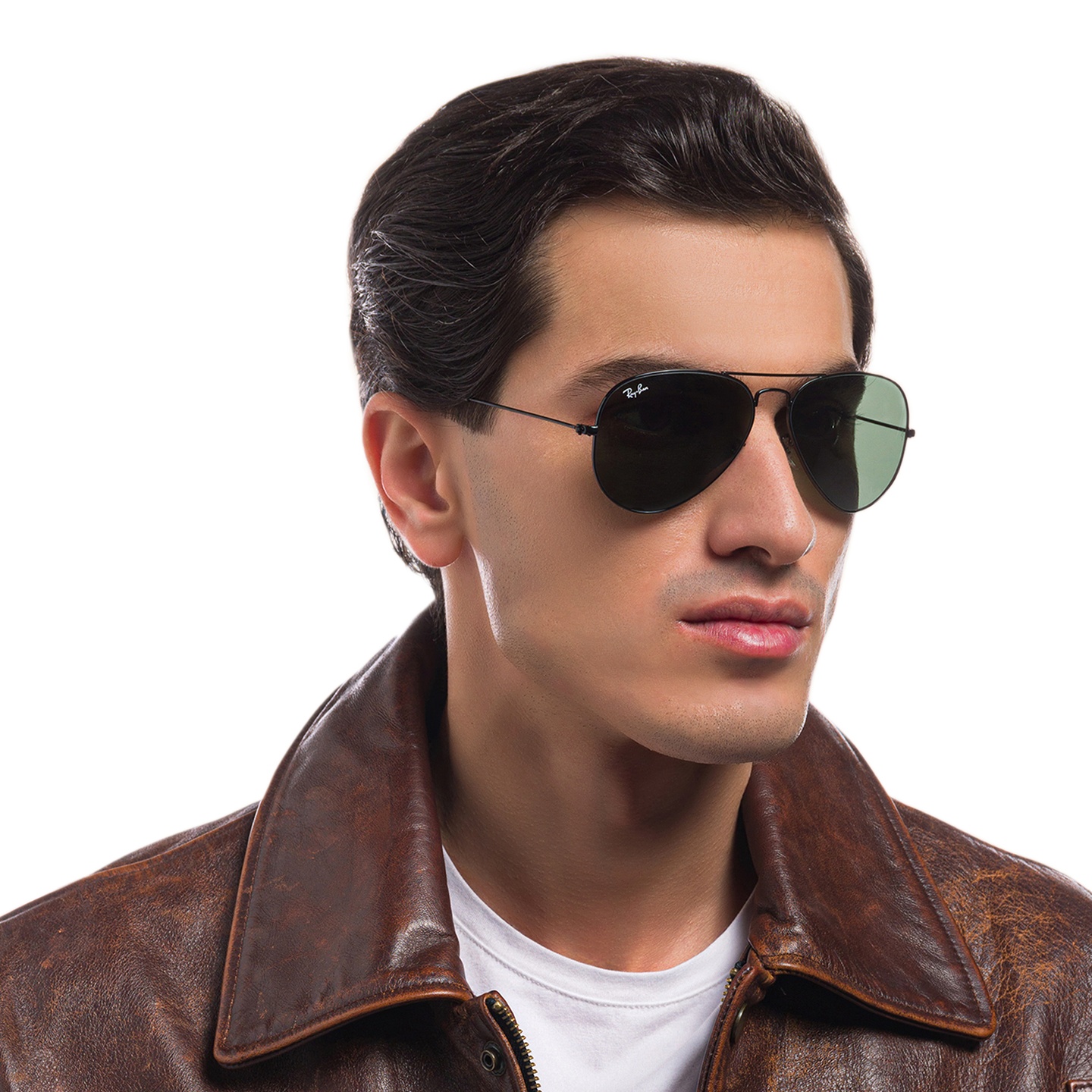 Ray-Ban Round Double Bridge Sunglasses in Black – Model Photo 5