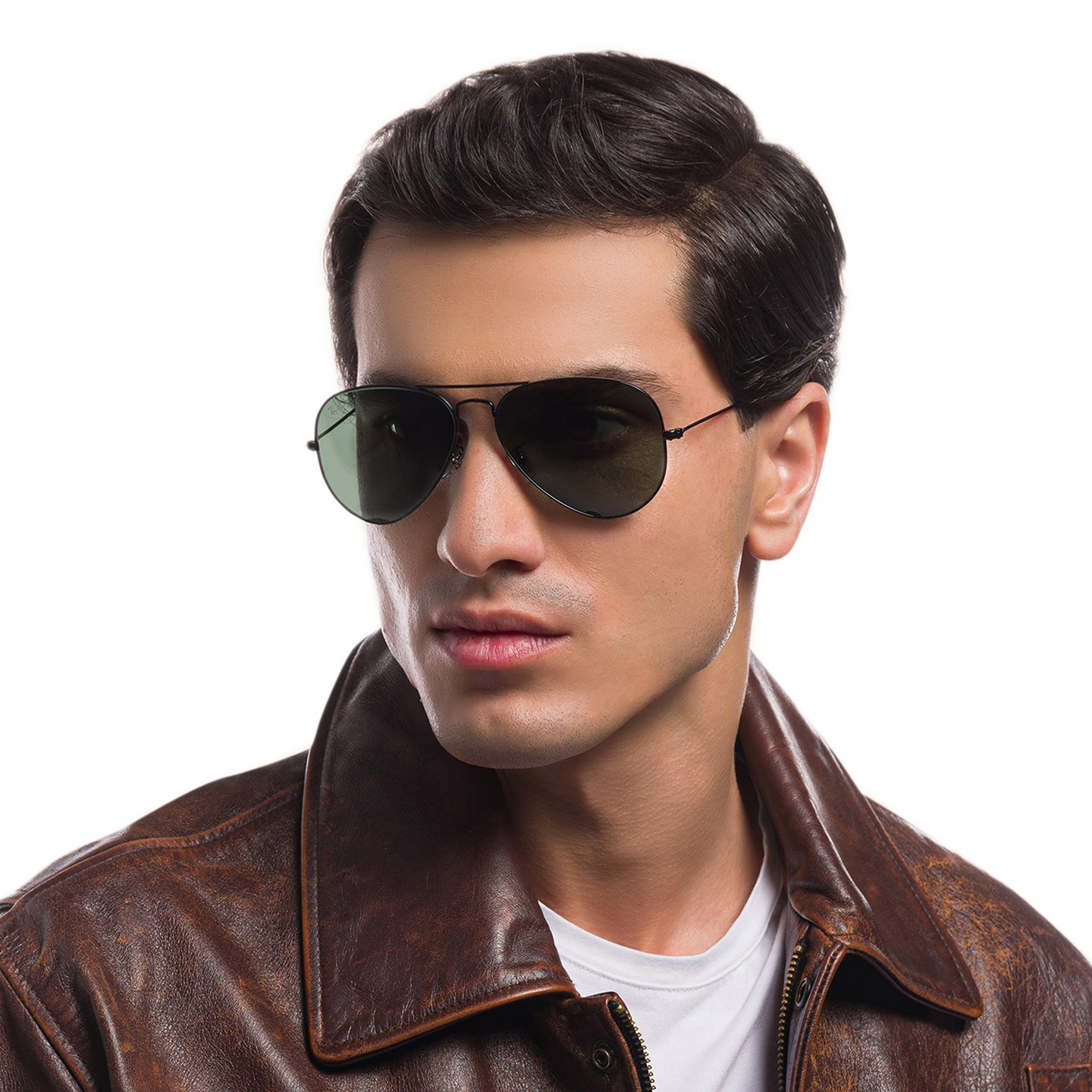 Ray-Ban Round Double Bridge Sunglasses in Black – Model Photo 6