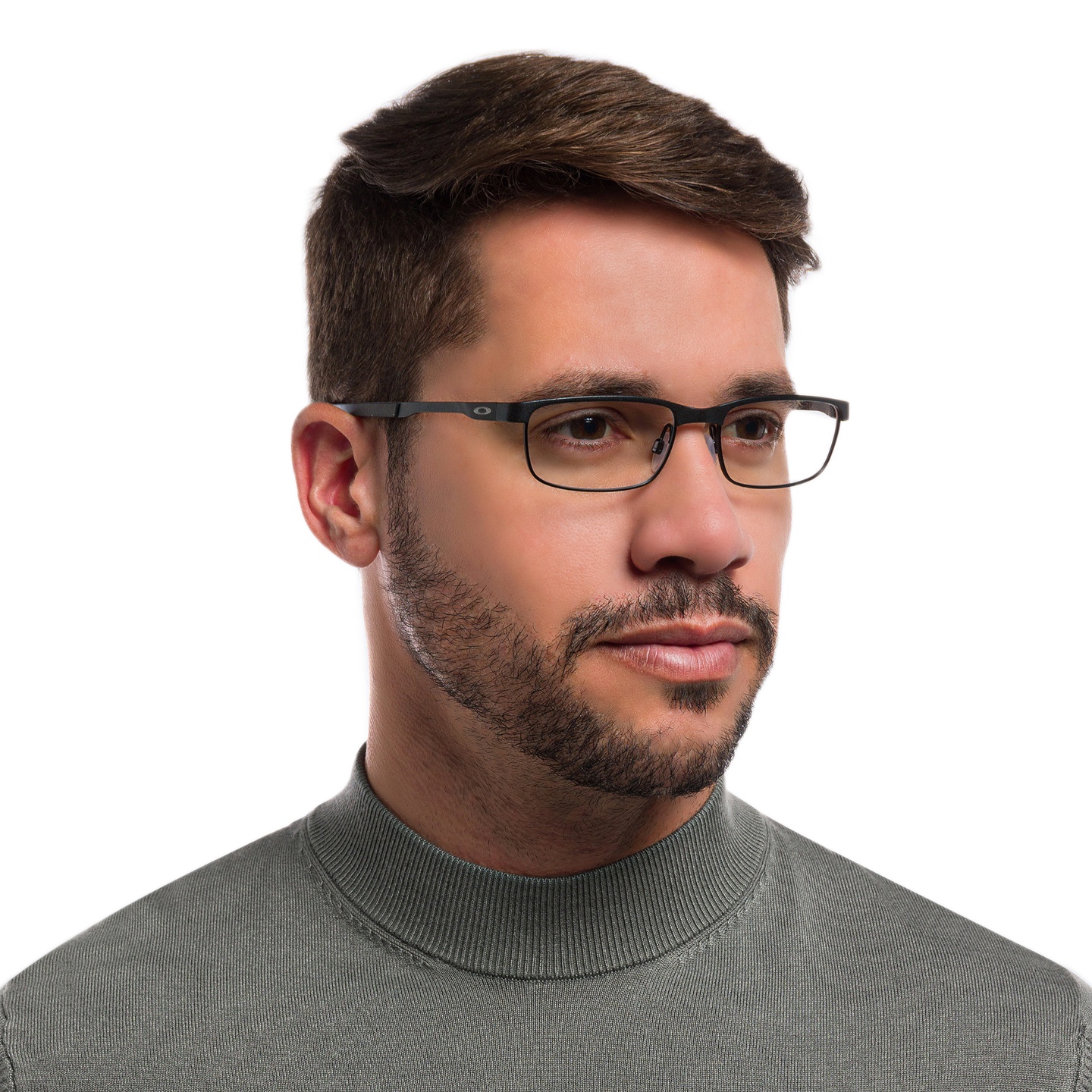 Oakley Steel Plate™ Rectangle Eyeglasses in Powder Coal – Model Photo 1