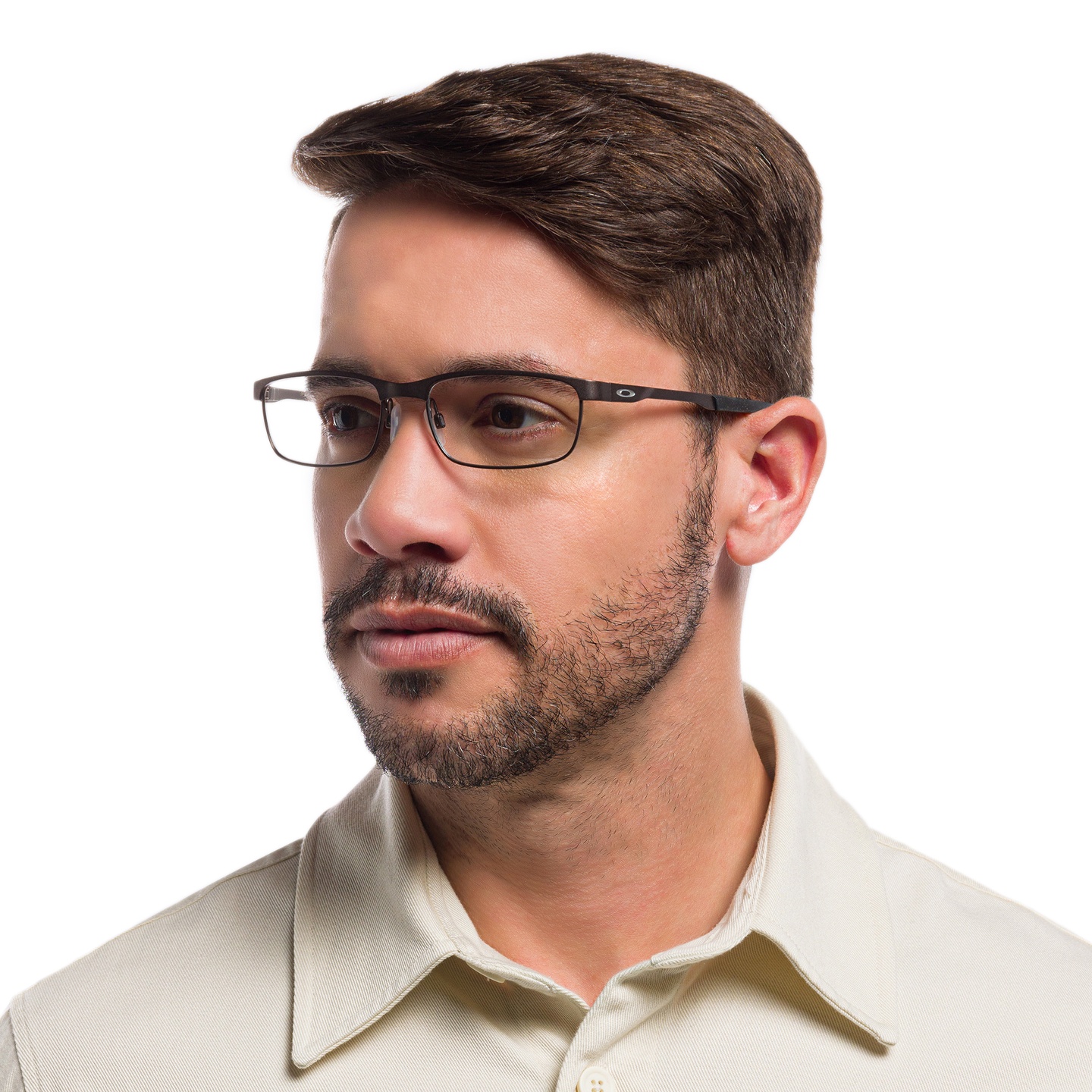 Oakley Steel Plate™ Rectangle Eyeglasses in Grey – Model Photo 1