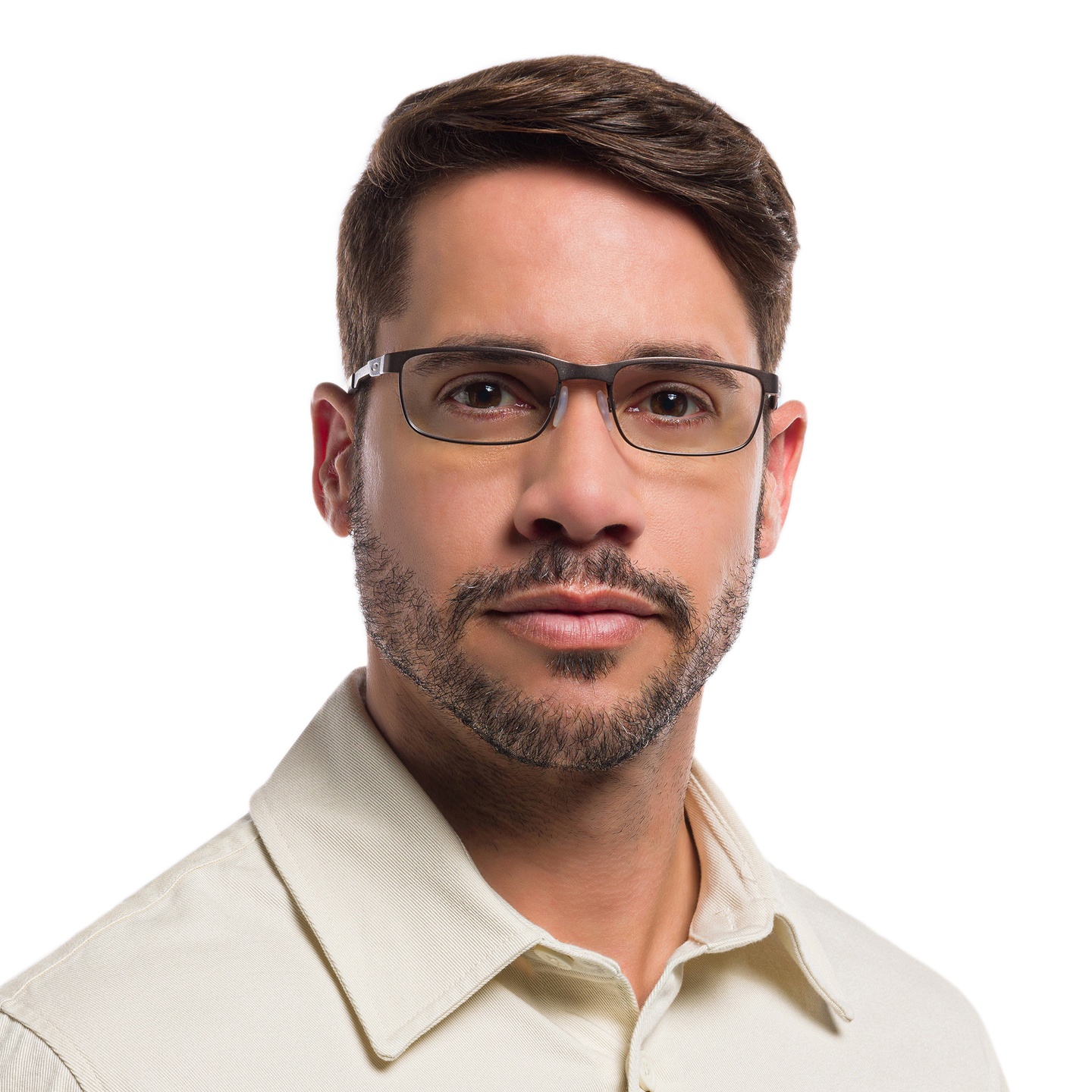 Oakley Steel Plate™ Rectangle Eyeglasses in Grey – Model Photo 4