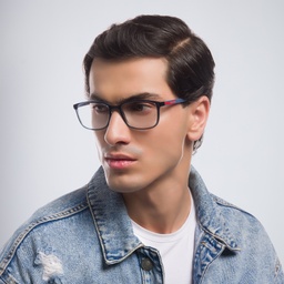 Prada Linea Rossa Wide Rectangle Eyeglasses in Blue – Model Photo 5