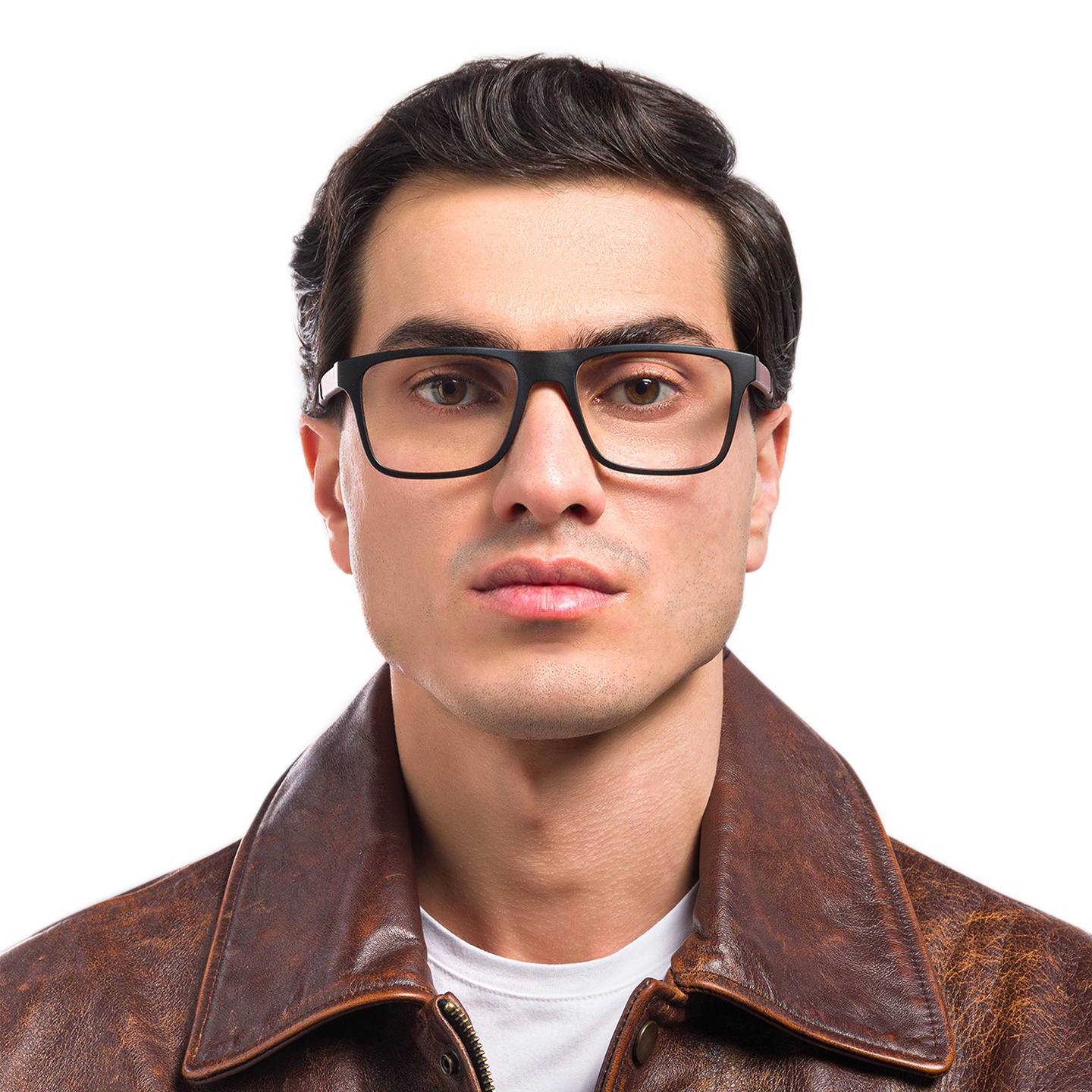 Emporio Armani Rectangle Eyeglasses in Matte Black – Model Photo 1