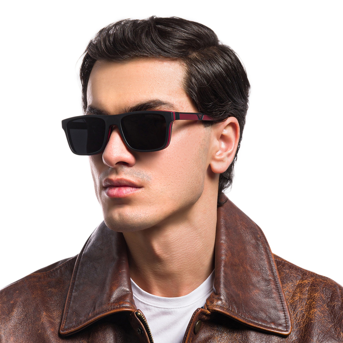 Emporio Armani Rectangle Eyeglasses in Matte Black – Model Photo 5