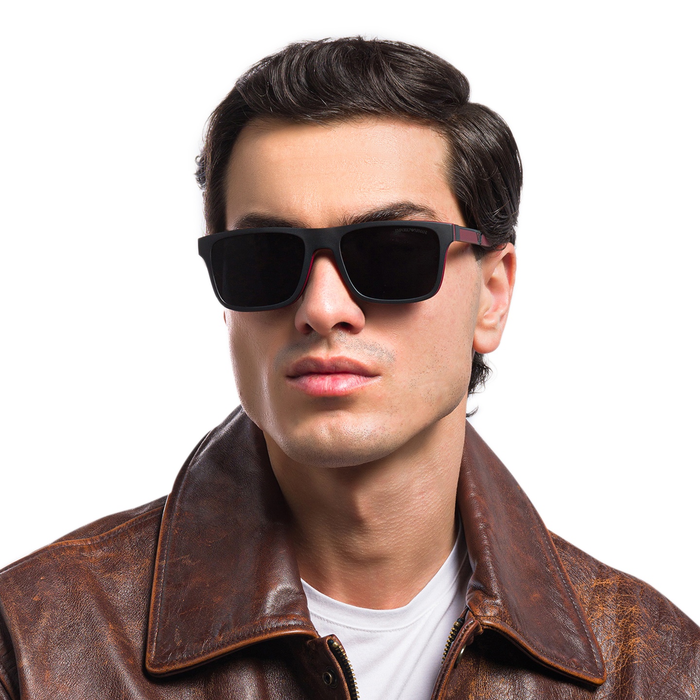 Emporio Armani Rectangle Eyeglasses in Matte Black – Model Photo 6