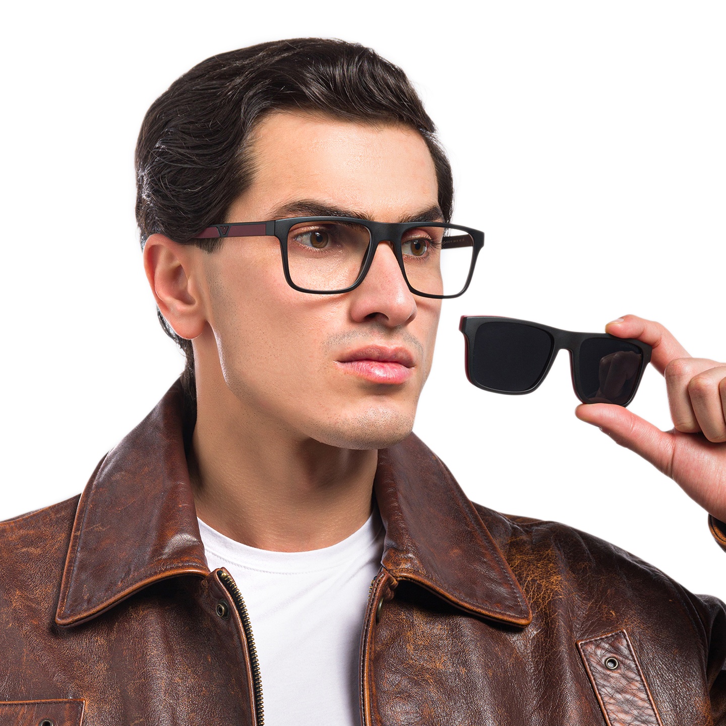 Emporio Armani Rectangle Eyeglasses in Matte Black – Model Photo 7