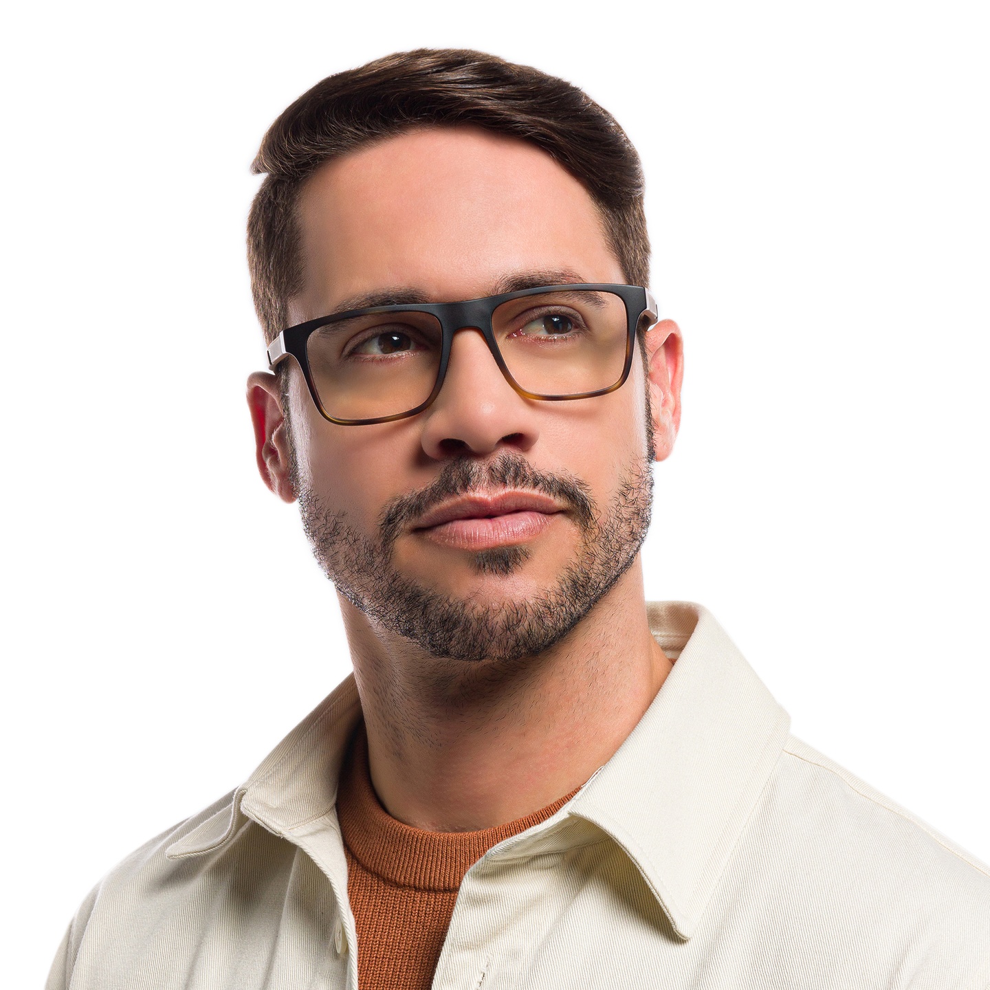 Emporio Armani Rectangle Eyeglasses in Matte Havana – Model Photo 1