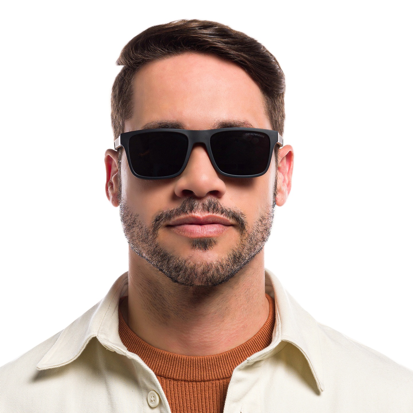 Emporio Armani Rectangle Eyeglasses in Matte Havana – Model Photo 6