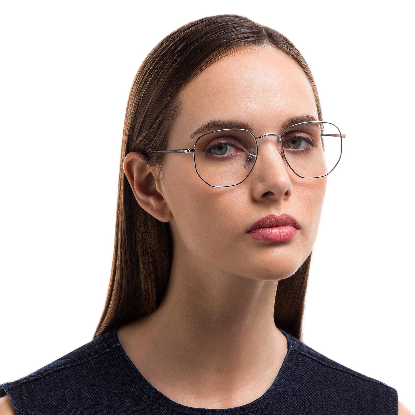 Ray-Ban Unisex Hexagonal Irregular Eyeglasses in Silver – Model Photo 1