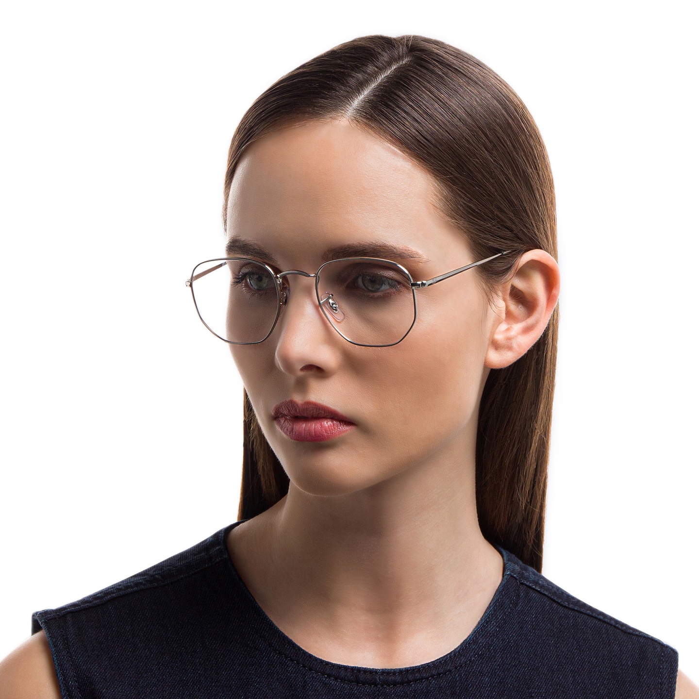 Ray-Ban Unisex Hexagonal Irregular Eyeglasses in Silver – Model Photo 4