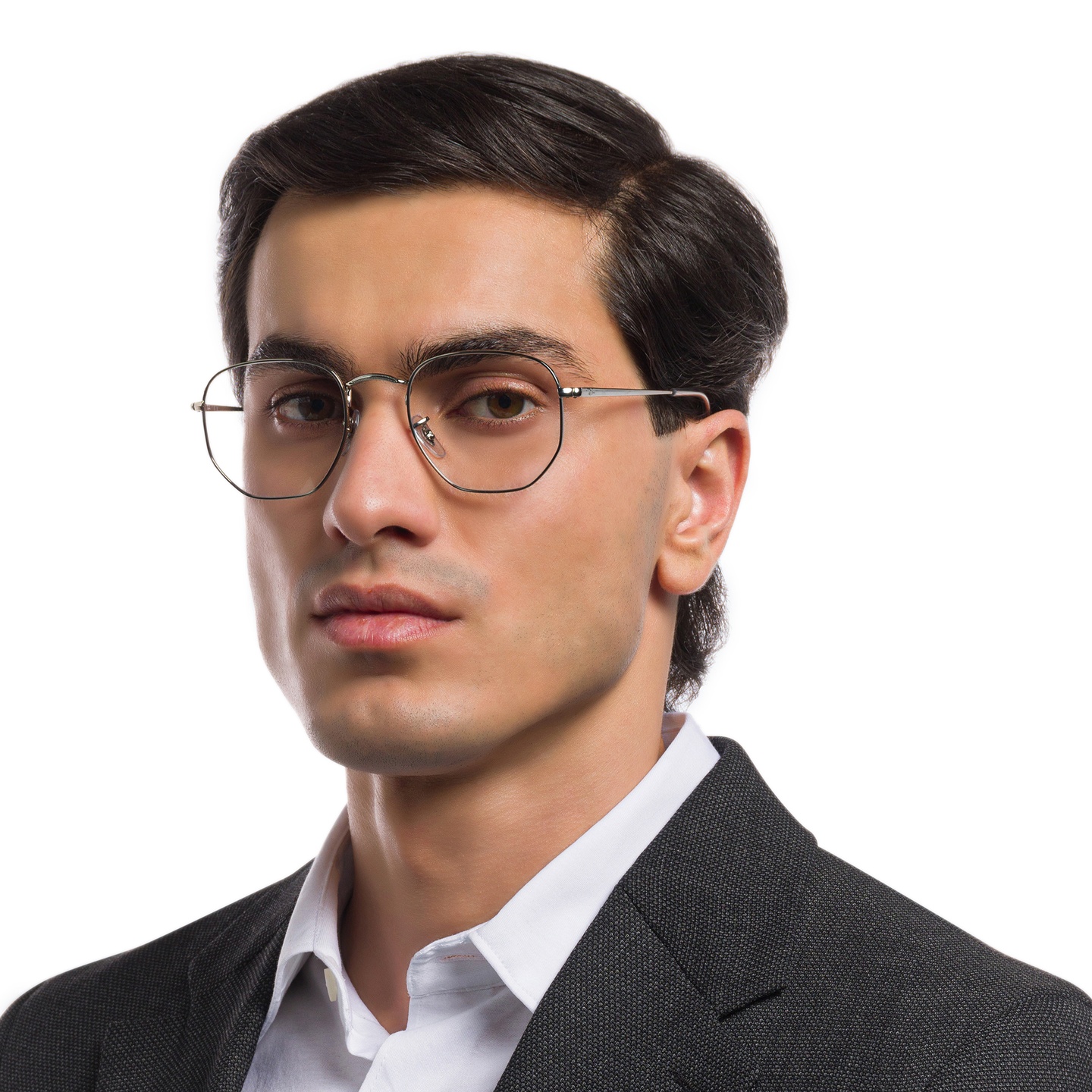 Ray-Ban Unisex Hexagonal Irregular Eyeglasses in Silver – Model Photo 6