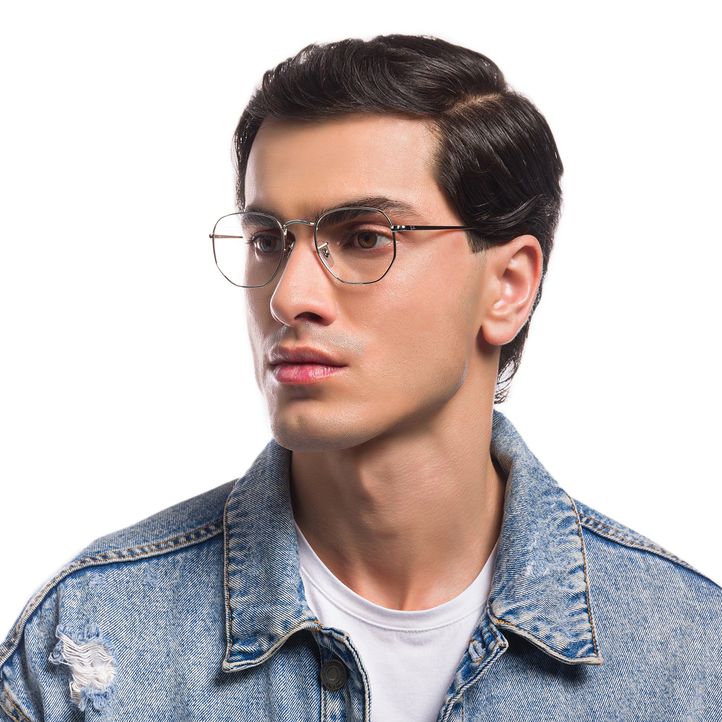 Ray-Ban Unisex Hexagonal Irregular Eyeglasses in Silver – Model Photo 5