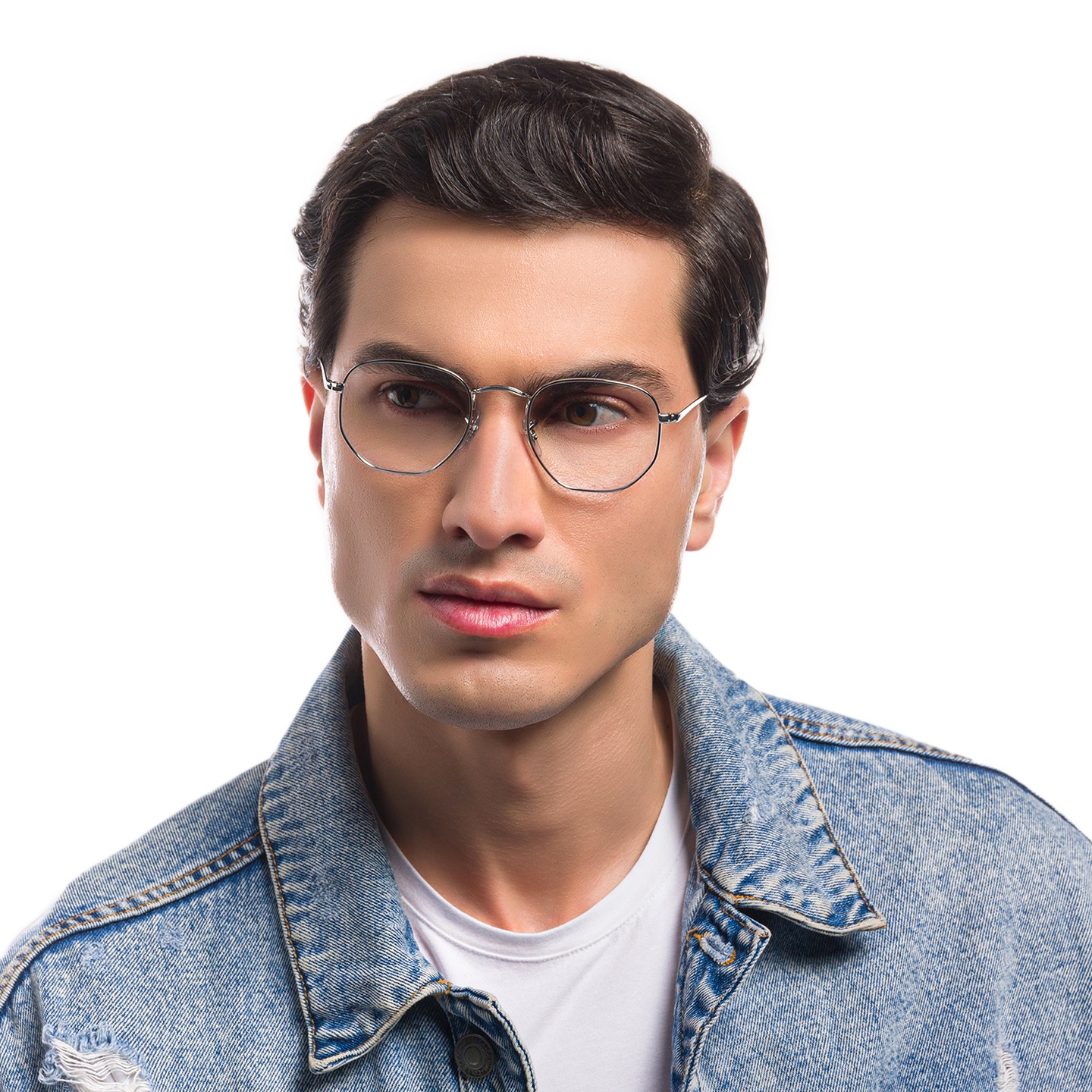 Ray-Ban Unisex Hexagonal Irregular Eyeglasses in Silver – Model Photo 6