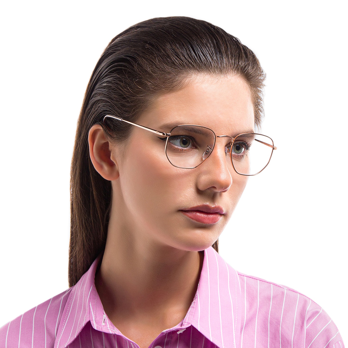 Ray-Ban Unisex Hexagonal Irregular Eyeglasses in Rose Gold – Model Photo 4