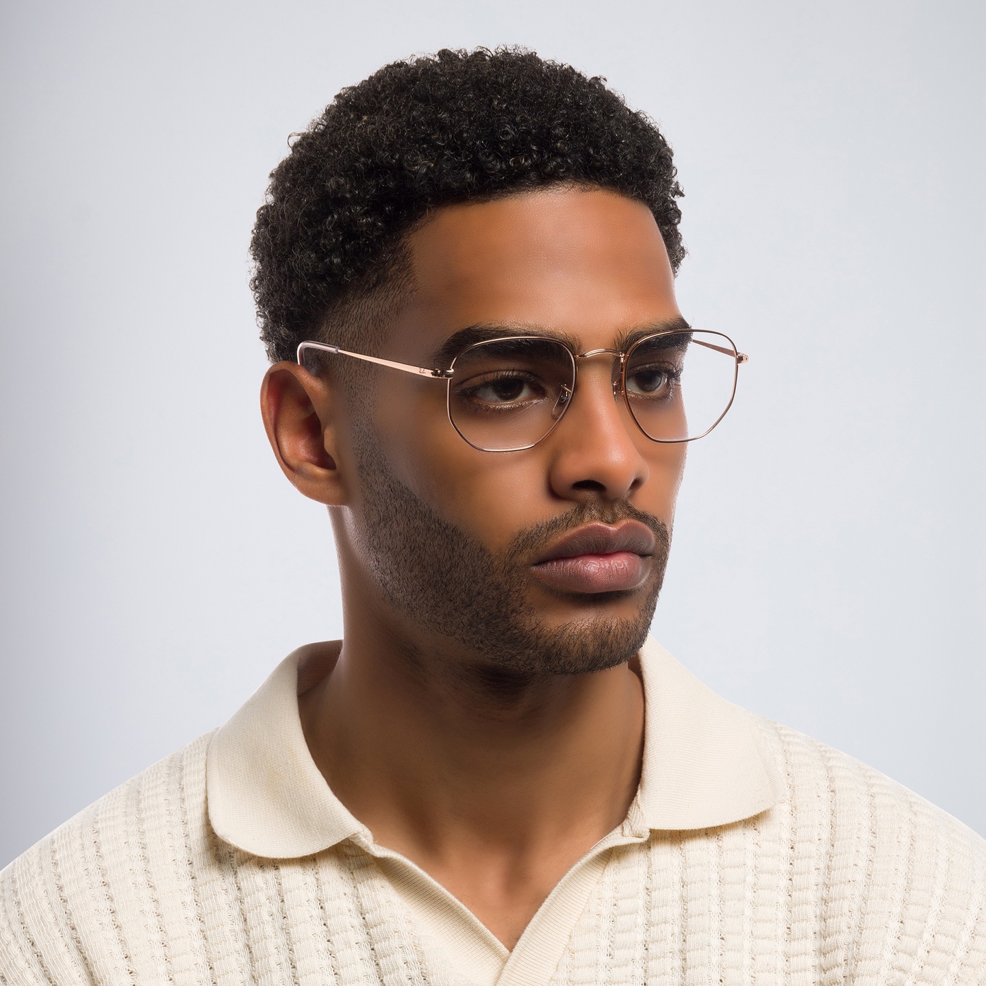 Ray-Ban Unisex Hexagonal Irregular Eyeglasses in Rose Gold – Model Photo 5