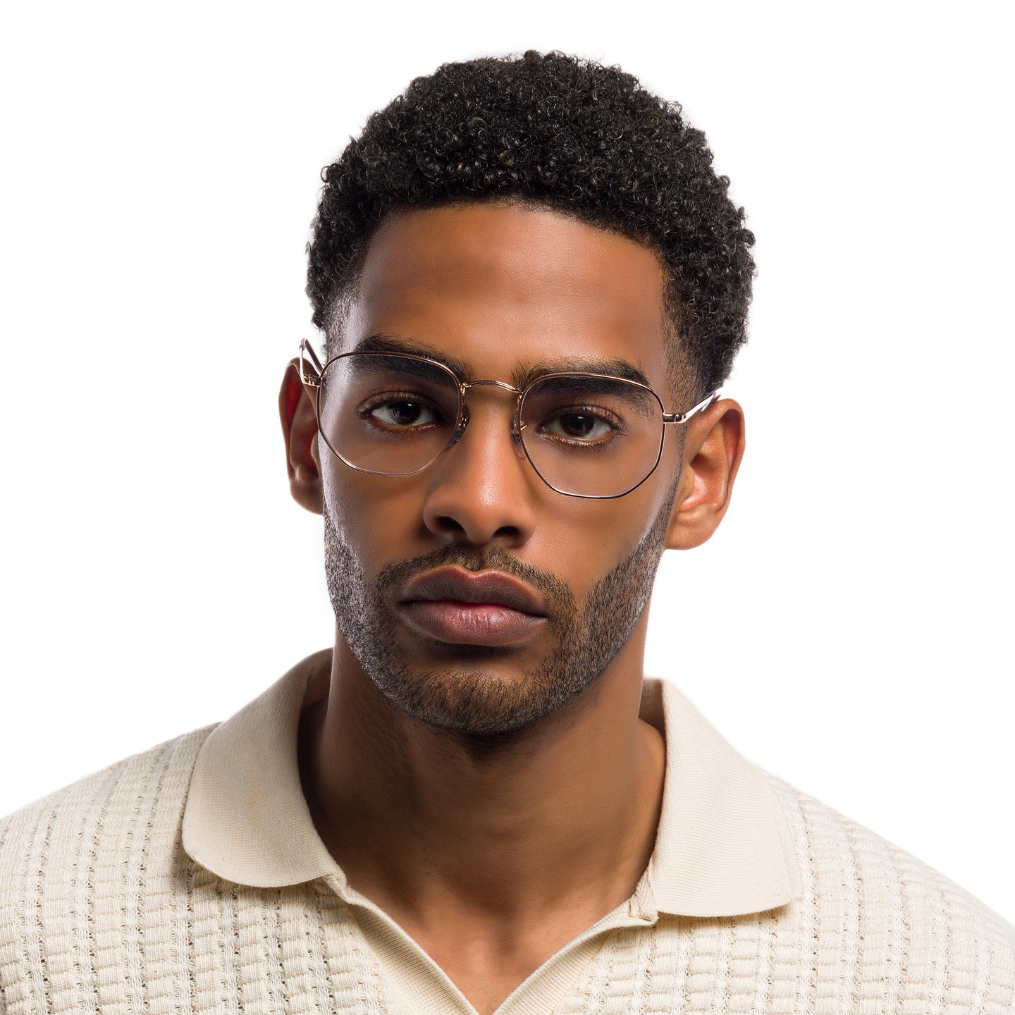 Ray-Ban Unisex Hexagonal Irregular Eyeglasses in Rose Gold – Model Photo 6