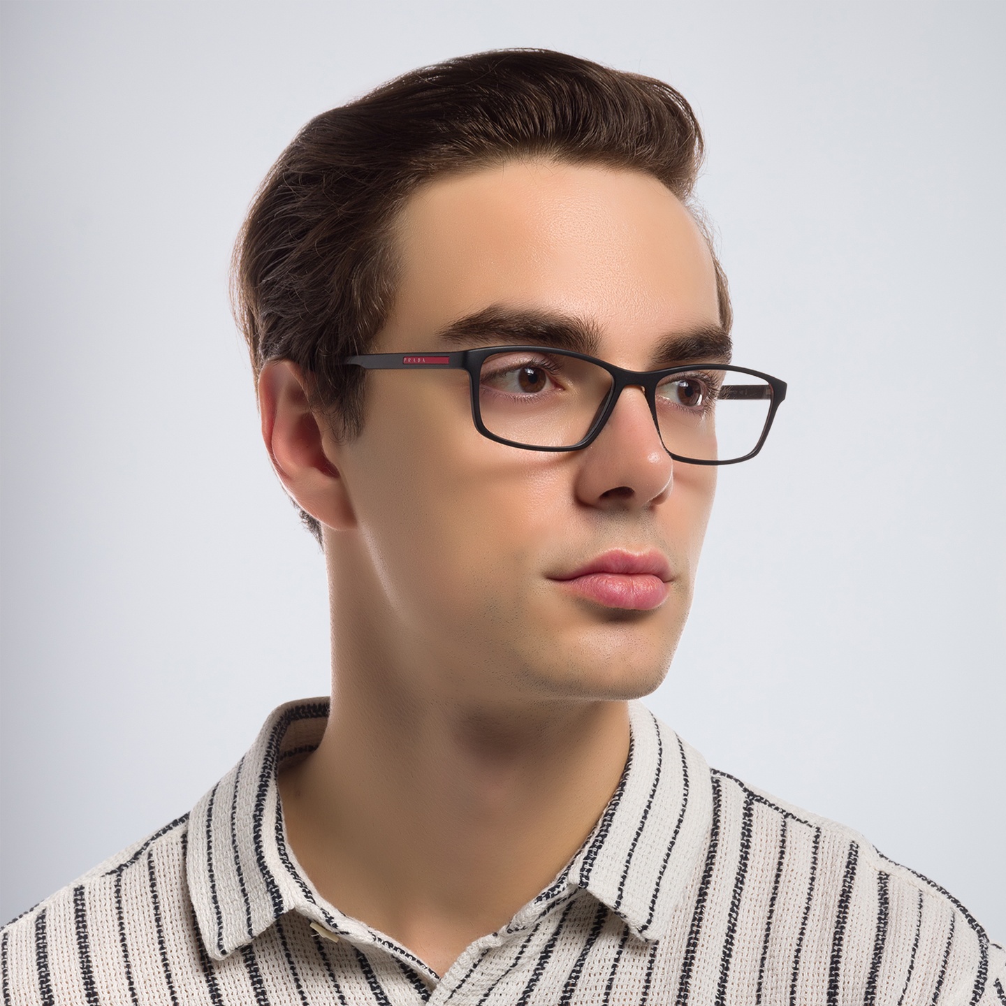 Shop Prada Linea Rossa Rectangle Eyeglasses in Matte Black online.