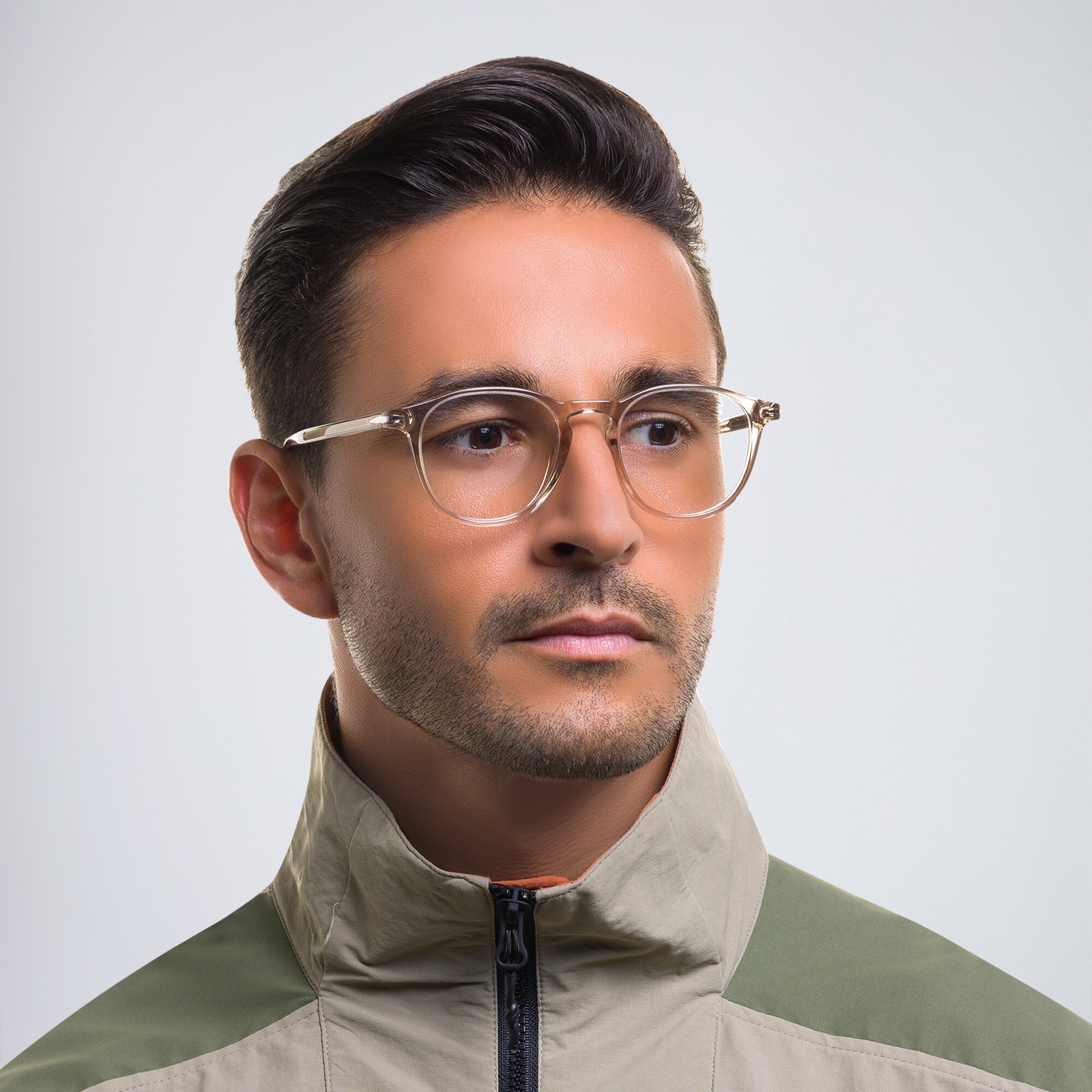 Shop DAVID BECKHAM Panthos Eyeglasses in Beige online.