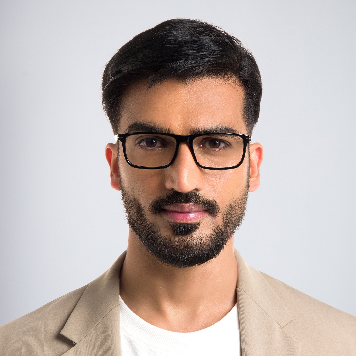 Shop DAVID BECKHAM Rectangle Eyeglasses in Black online.