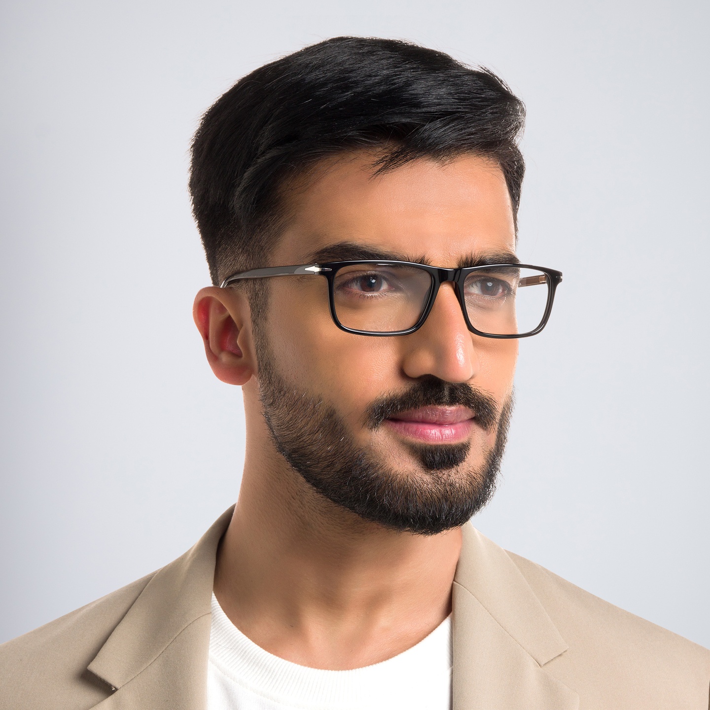 Shop DAVID BECKHAM Rectangle Eyeglasses in Black online.