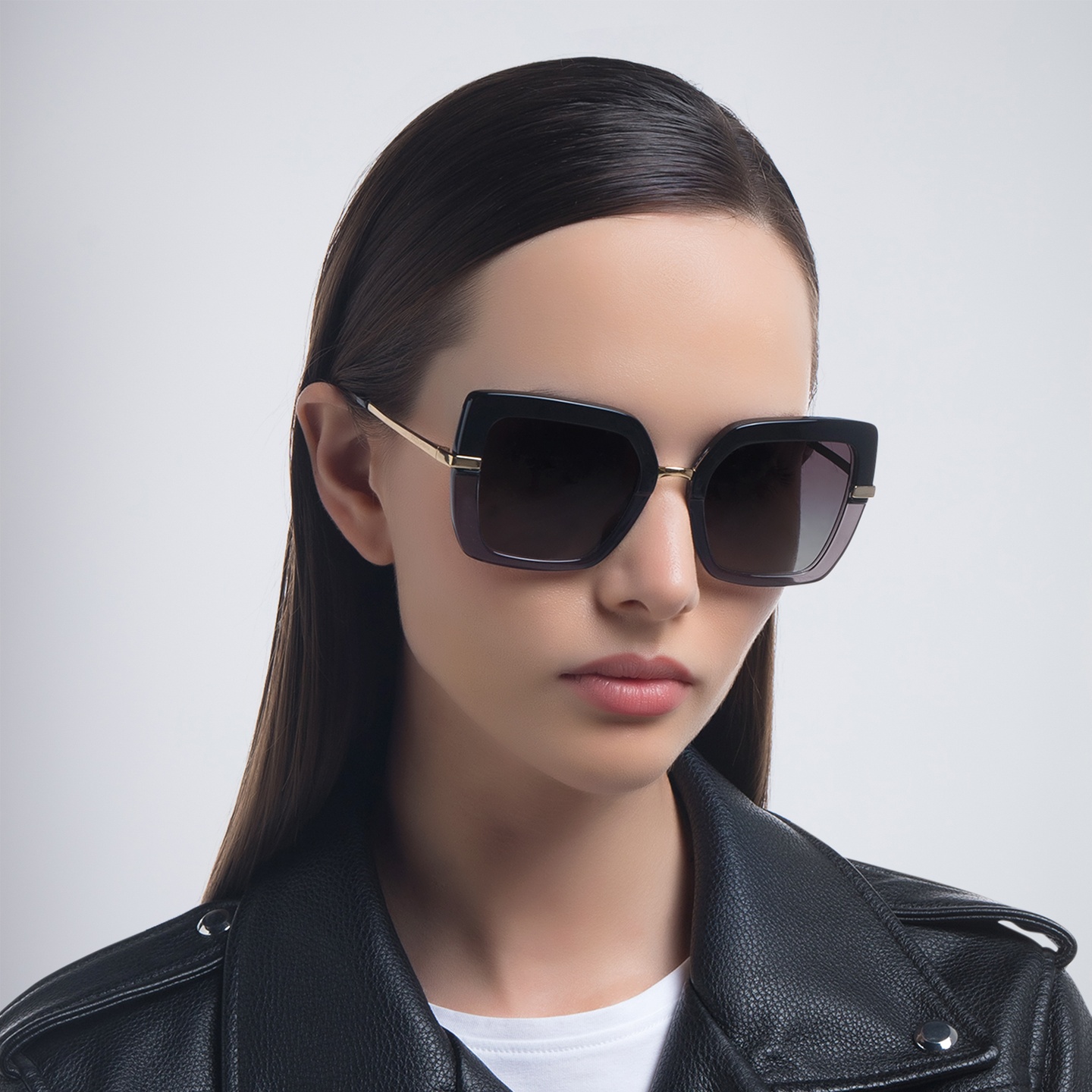 Shop Dolce & Gabbana Square Sunglasses in Black On Transparent Black online.