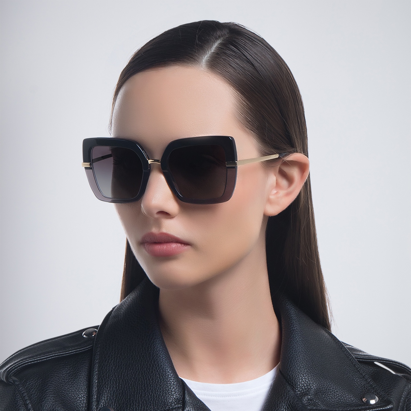 Shop Dolce & Gabbana Square Sunglasses in Black On Transparent Black online.