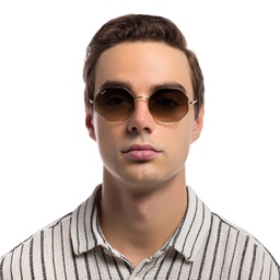 Ray-Ban Irregular Sunglasses in Gold – Model Photo 2