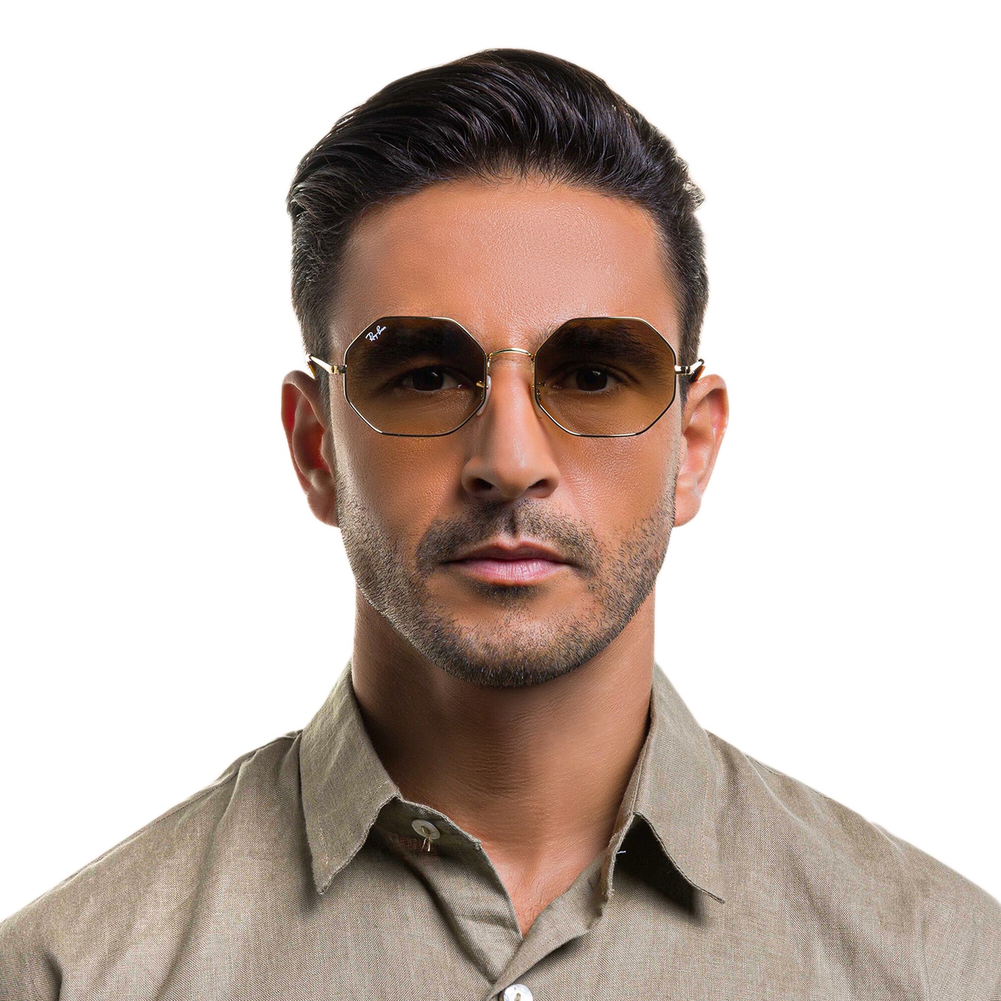 Ray-Ban Irregular Sunglasses in Gold – Model Photo 5