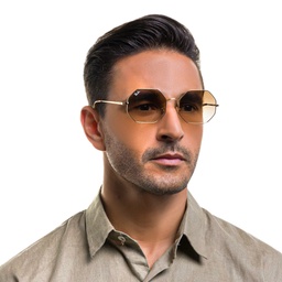 Ray-Ban Irregular Sunglasses in Gold – Model Photo 7