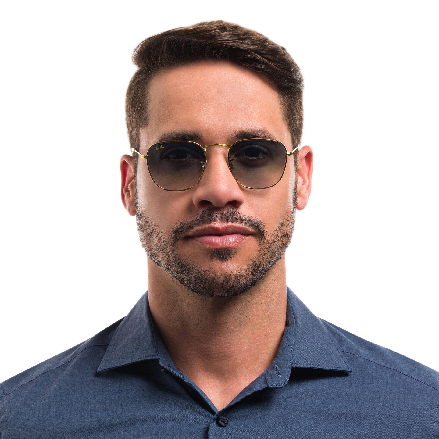 Ray-Ban Frank Square Sunglasses in Polished Gold – Model Photo 1