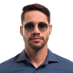 Ray-Ban Frank Square Sunglasses in Polished Gold – Model Photo 2