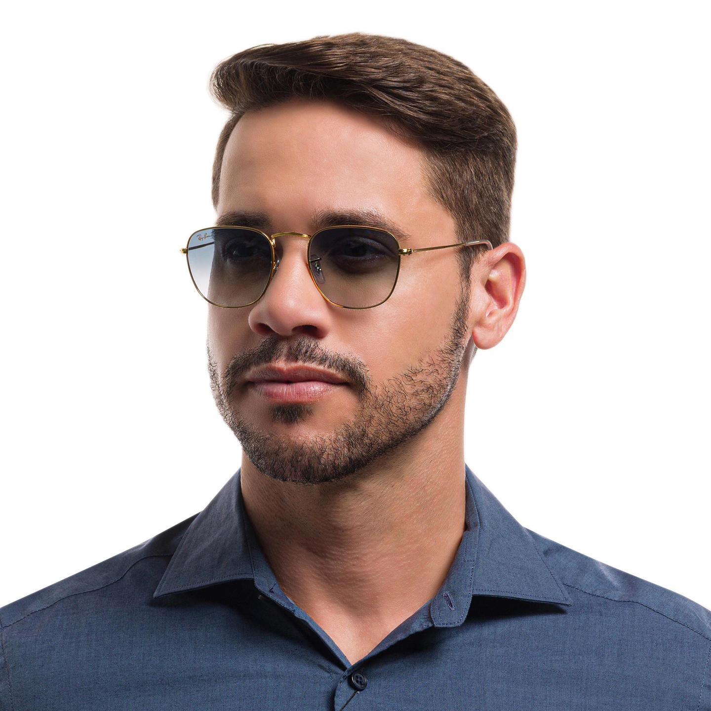 Ray-Ban Frank Square Sunglasses in Polished Gold – Model Photo 4