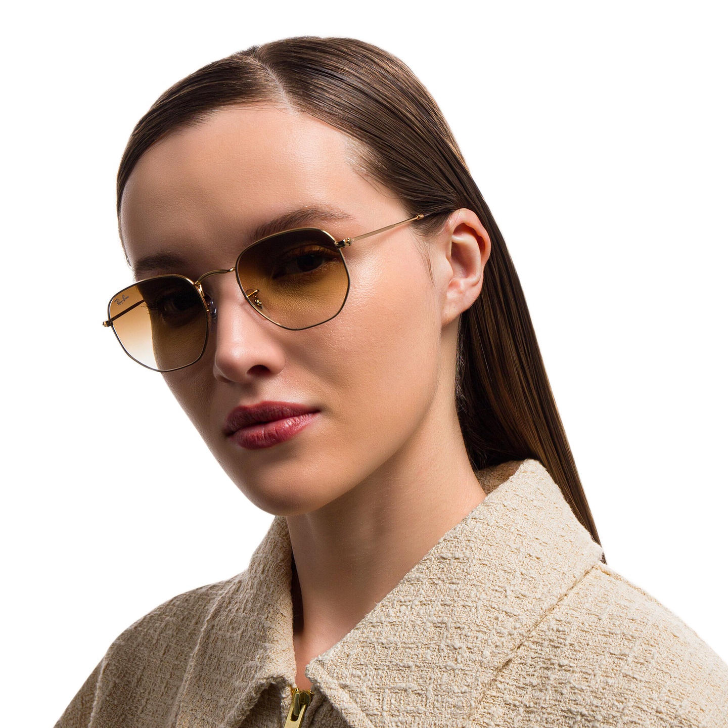 Ray-Ban Hexagonal Unisex Sunglasses in Brown – Model Photo 5