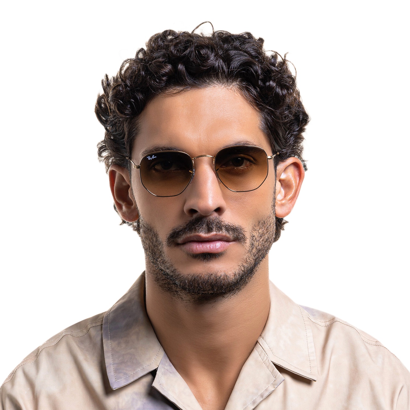 Ray-Ban Hexagonal Unisex Sunglasses in Brown – Model Photo 6