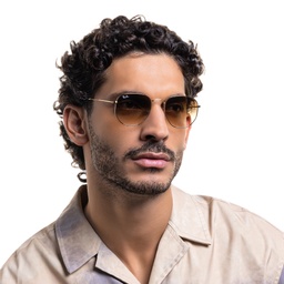 Ray-Ban Hexagonal Unisex Sunglasses in Brown – Model Photo 8