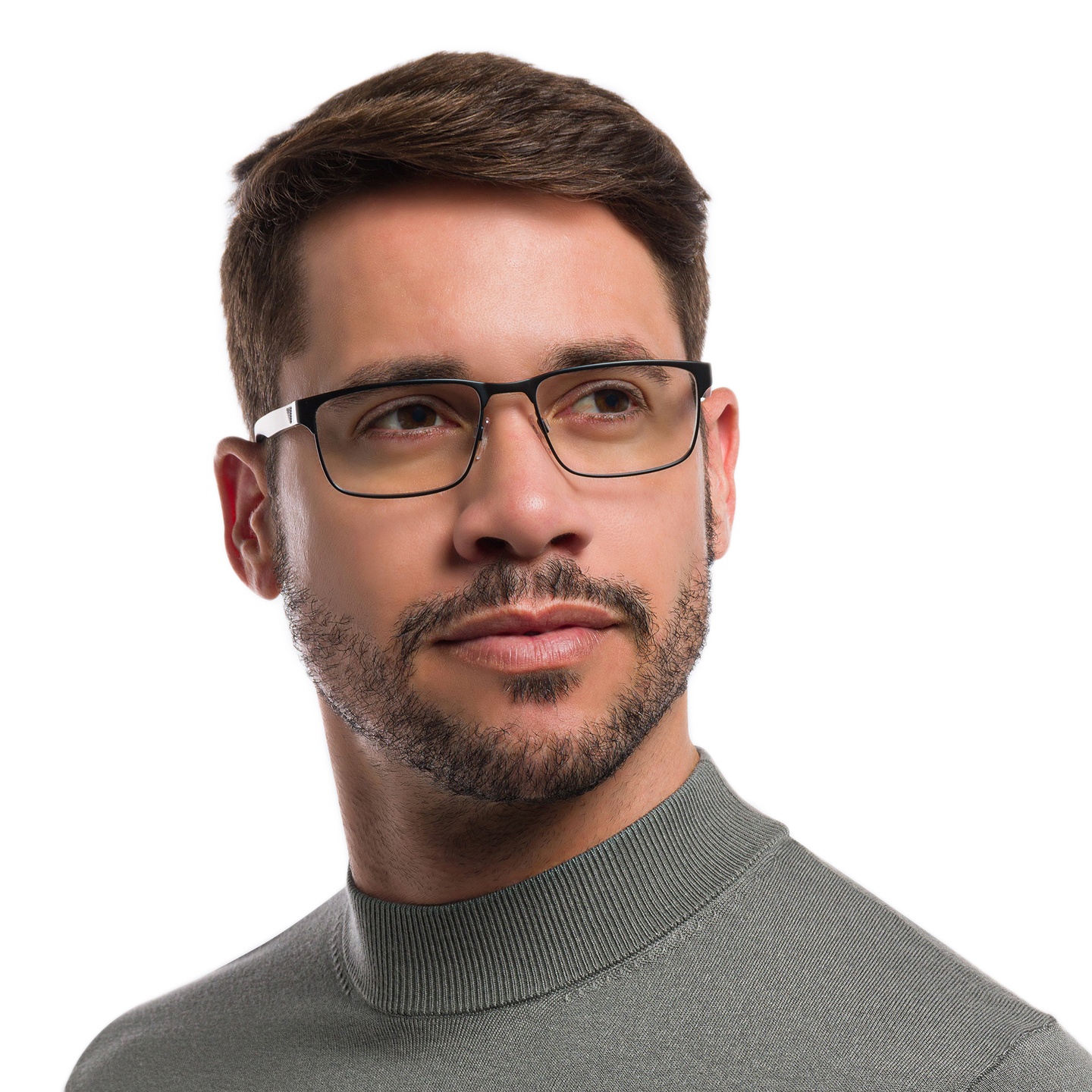 Emporio Armani Rectangle Eyeglasses in Matte Black – Model Photo 1