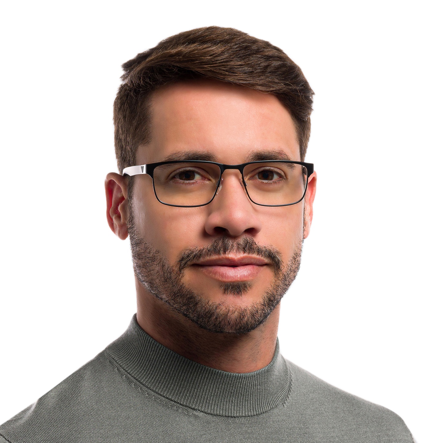 Emporio Armani Rectangle Eyeglasses in Matte Black – Model Photo 4