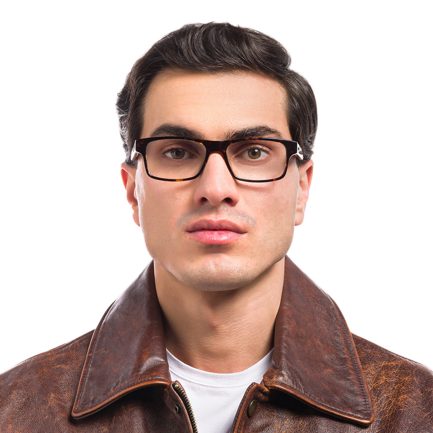 EYE'M Rectangle Eyeglasses in Havana – Model Photo 1