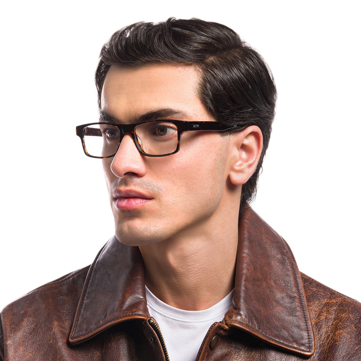 EYE'M Rectangle Eyeglasses in Havana – Model Photo 4