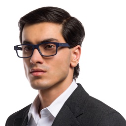 EYE'M Rectangle Eyeglasses in Blue – Model Photo 2