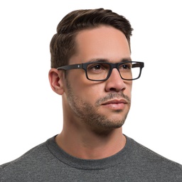 EYE'M Rectangle Eyeglasses in Matte Black – Model Photo 2