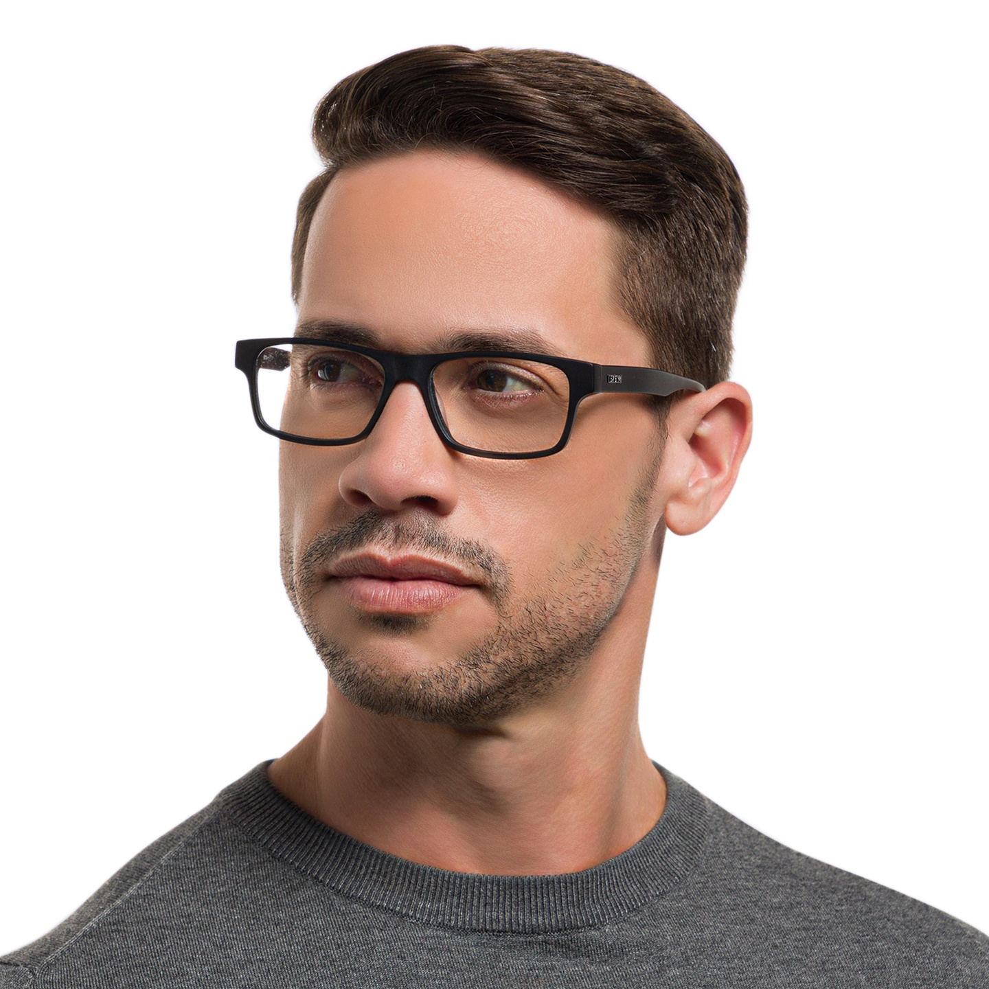 EYE'M Rectangle Eyeglasses in Matte Black – Model Photo 4