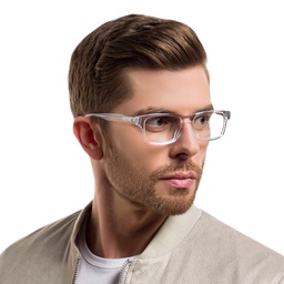 EYE'M Rectangle Eyeglasses in Clear – Model Photo 2