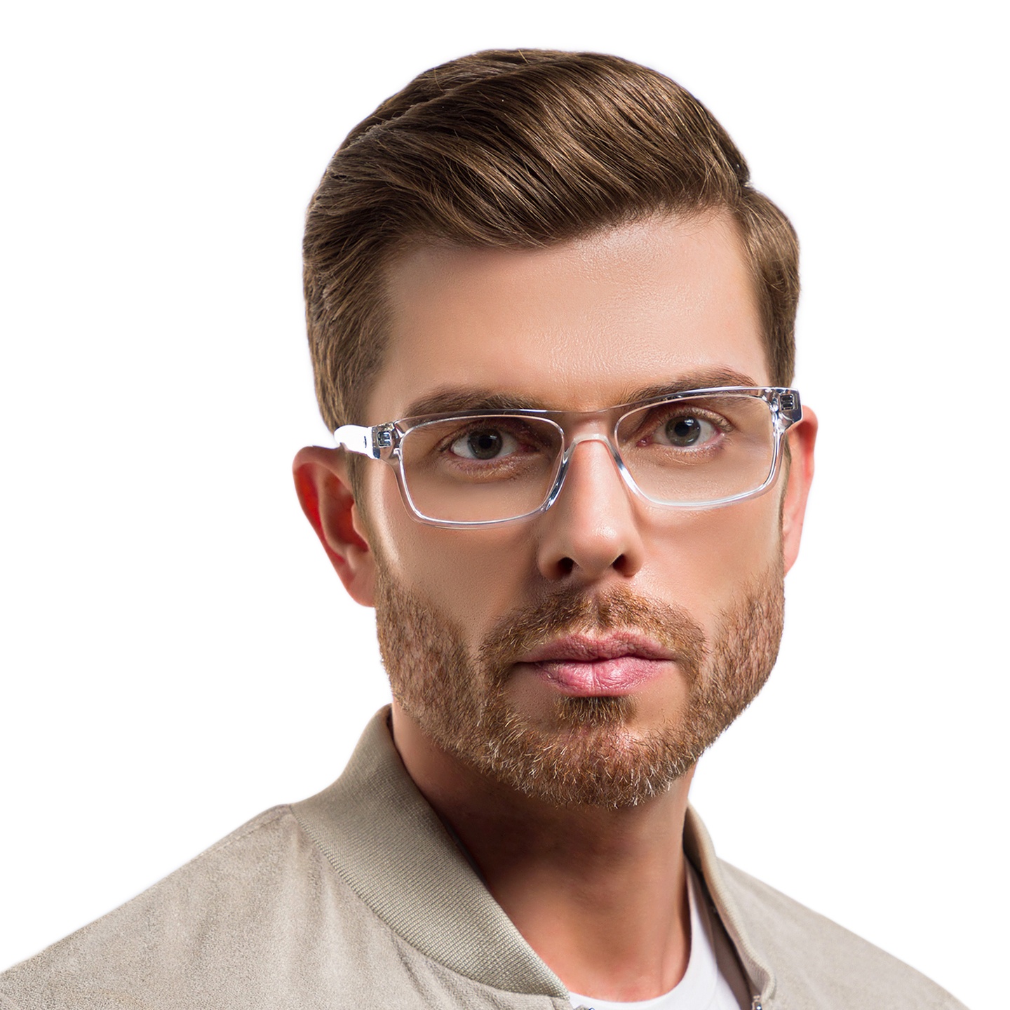 EYE'M Rectangle Eyeglasses in Clear – Model Photo 4