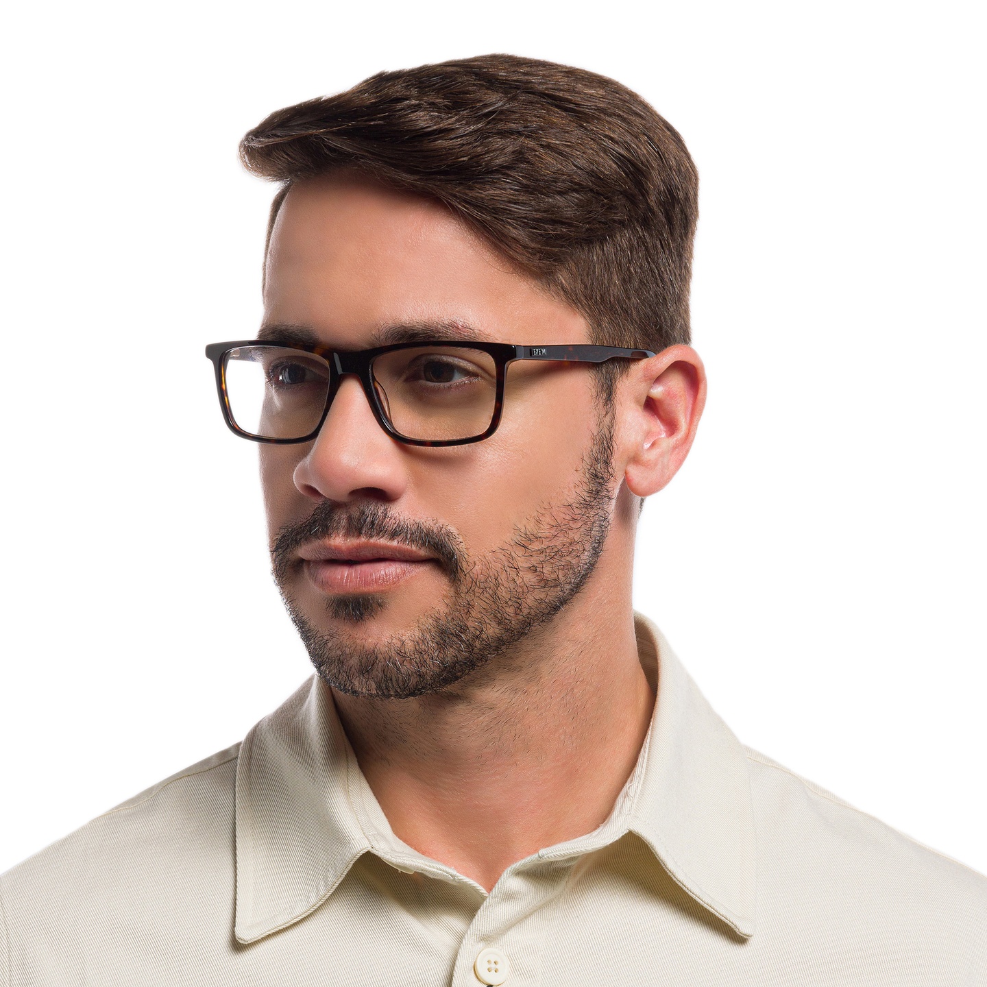 EYE'M Ferrari Unisex Rectangle Eyeglasses in Havana – Model Photo 1