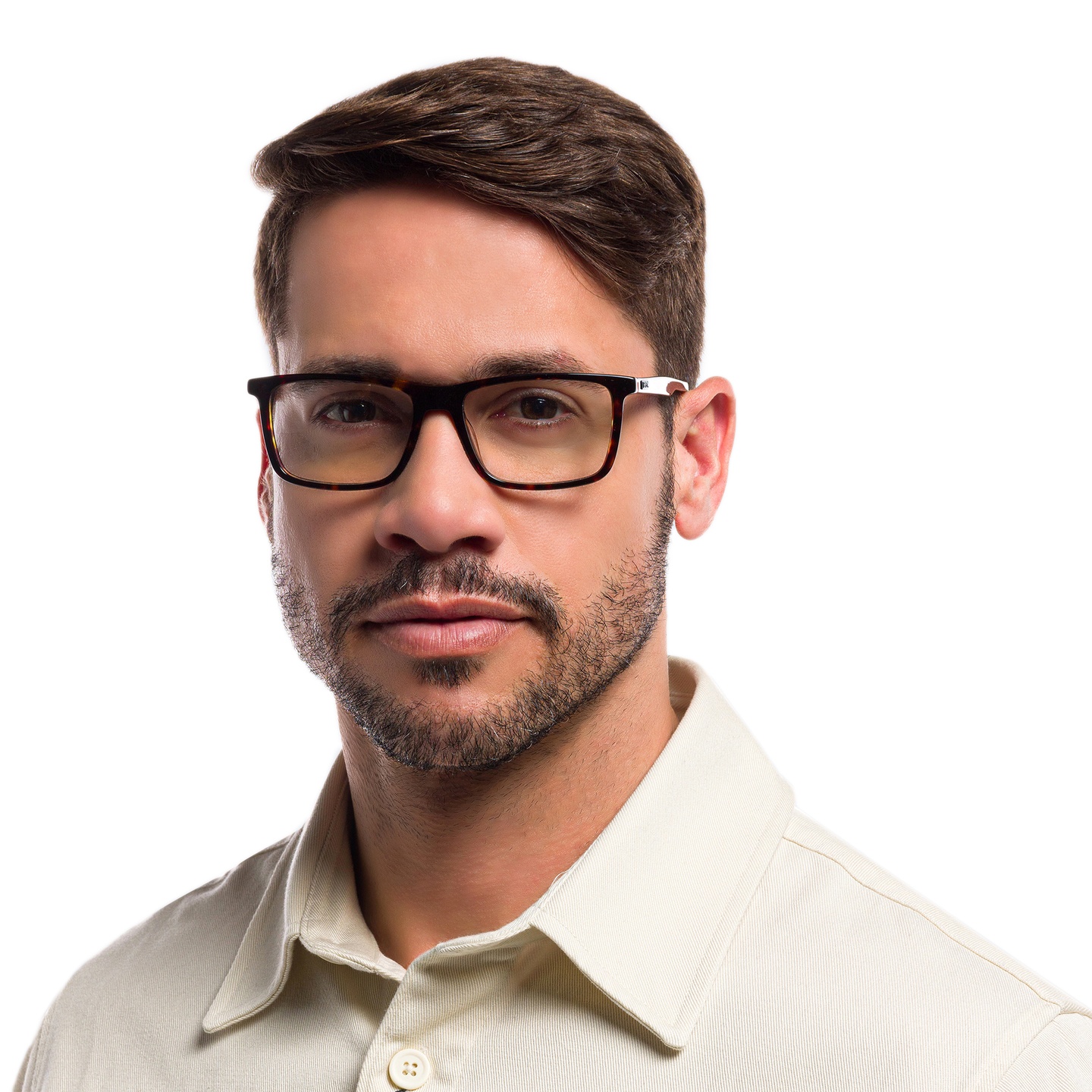 EYE'M Ferrari Unisex Rectangle Eyeglasses in Havana – Model Photo 4