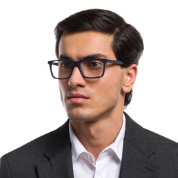 EYE'M Ferrari Unisex Rectangle Eyeglasses in Blue – Model Photo 2